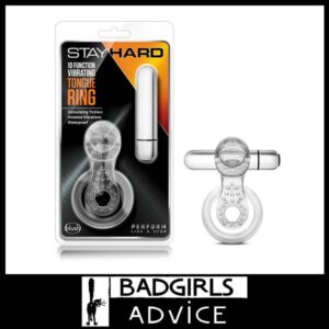 Stay Hard 10-Function Vibrating Tongue Ring Clear Vibrating Cock & Ball Ring