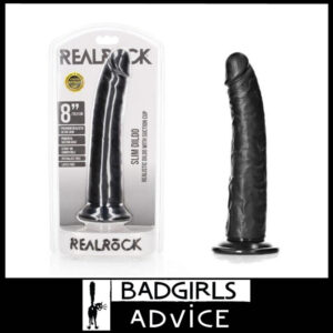 REALROCK Realistic Slim Dildo with Suction Cup - 20.5cm - Black 20.5 cm (8'') Dong