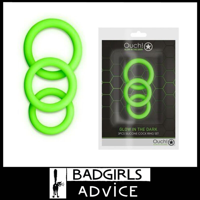 OUCH! Glow In The Dark Cock Ring Set Glow in Dark Cock Rings Set of 3 Sizes Tpe