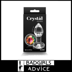 Crystal Desires Rainbow Gem Small Clear Glass 7.3cm x 3.9cm Butt Plug with Rainbow Gem Base