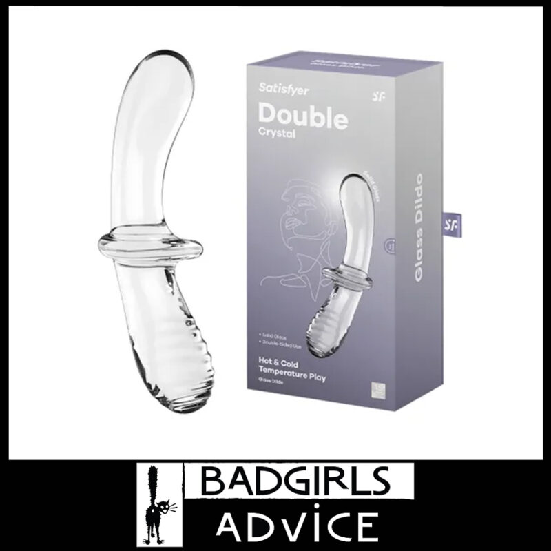 Satisfyer Double Crystal 7" Pyrex Glass Unisex Probe With Ribs Clear Curved Toy