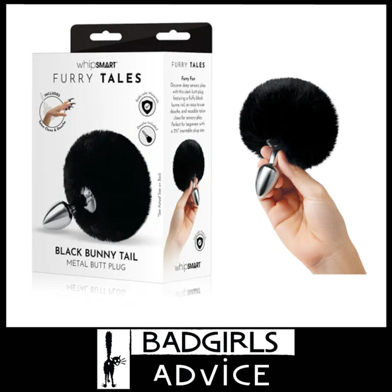 WhipSmart Furry Tales Black Bunny Tail Faux Fur 6.3cm x 2.5cm Aluminium Anal Plug Black