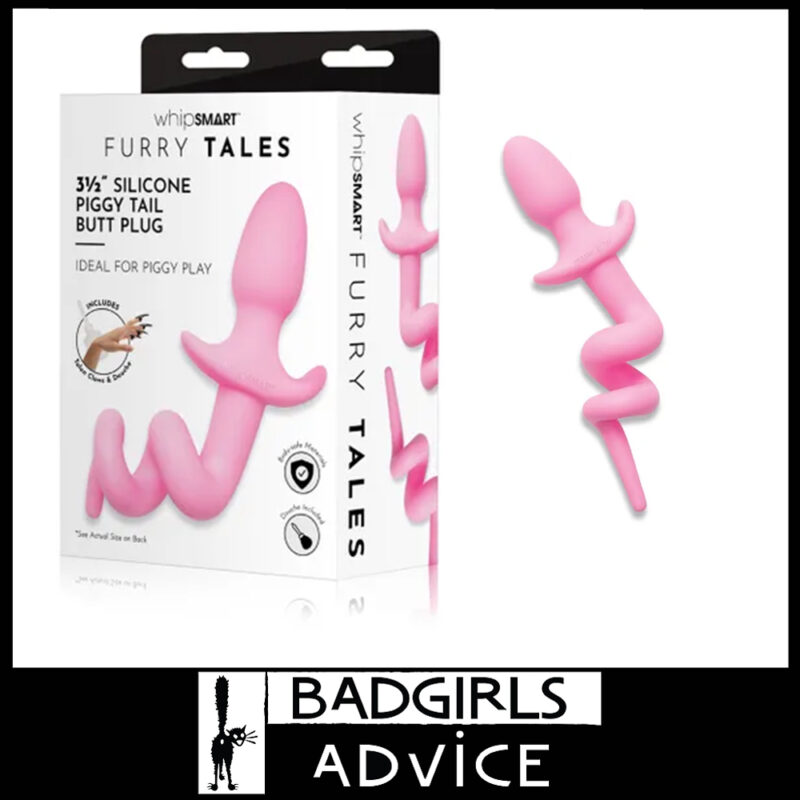 WhipSmart Furry Tales 3.5 Inch Silicone Solid State Piggy Tail Butt Plug Baby Pink