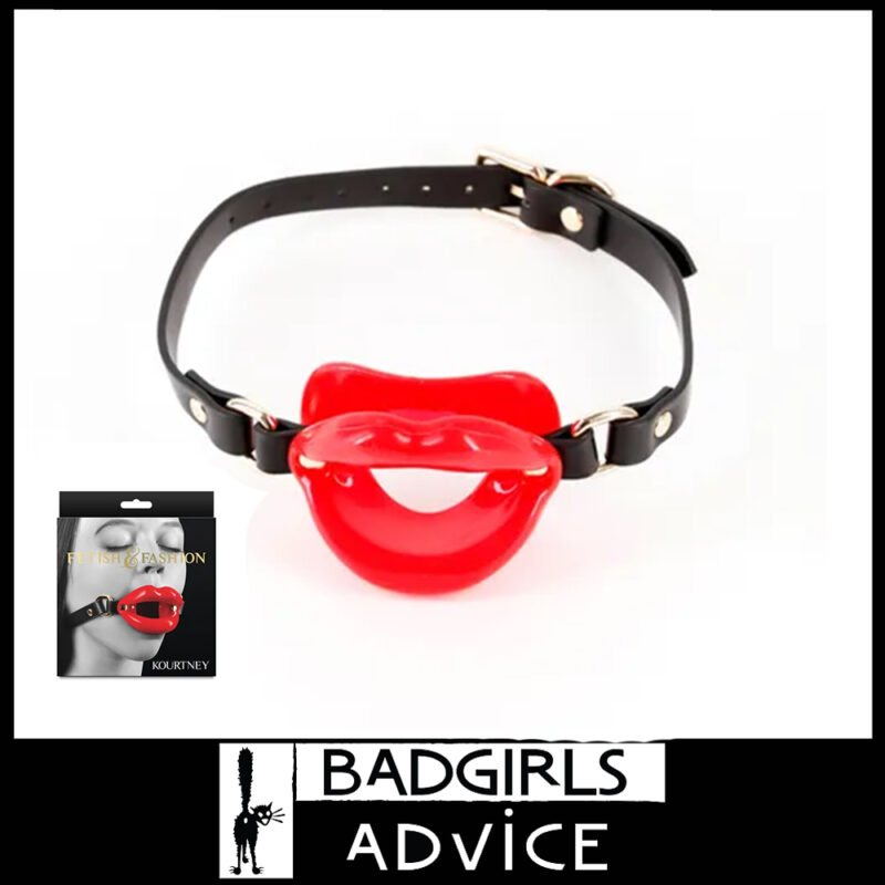 Fetish & Fashion - Kourtney Huge Red Lips Silicone Mouth Gag Pu Leather Adjustable