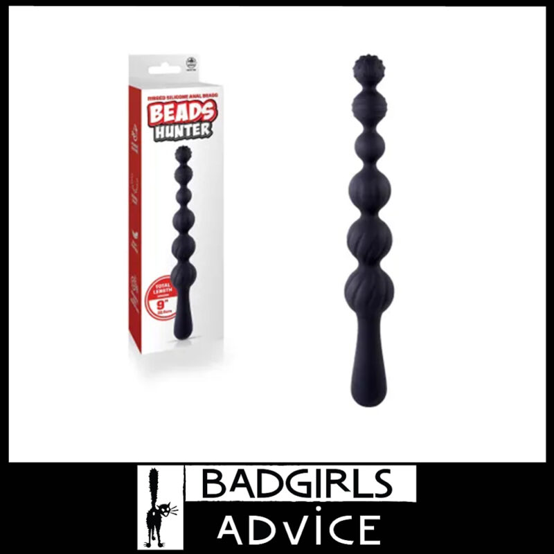 Beads Hunter - 22.9cm x 3.3cm Silicone Beaded Shaft Unisex Anal Sex Toy Black