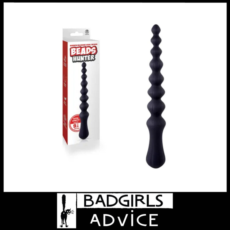 Beads Hunter - 24.1cm x 3.3cm Silicone Beaded Shaft Unisex Anal Sex Toy Black