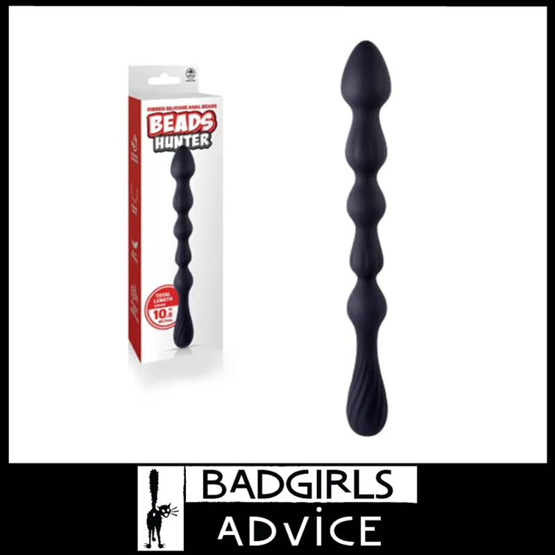 Beads Hunter - 26.7cm x 3.3cm Silicone Beaded Shaft Unisex Anal Sex Toy Black