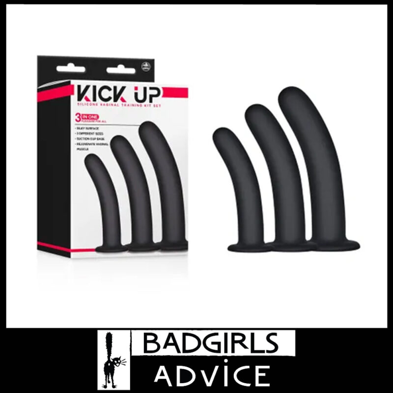 Kick Up Silicone Vaginal Training Kit Pegging 3 Set Silicone 11.4cm 14cm 8.9cm Black