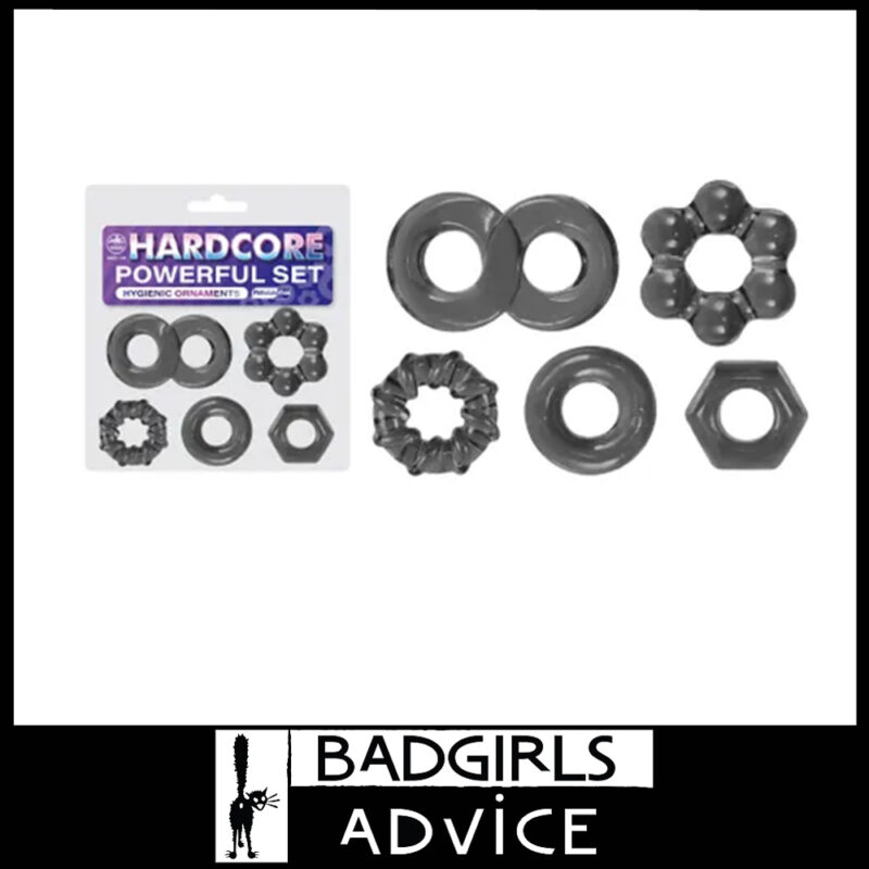 Hardcore Powerful Set Cock Rings Stretchy Tpe Suits 1.5" Max Cock Width - Set of 5 Smoke