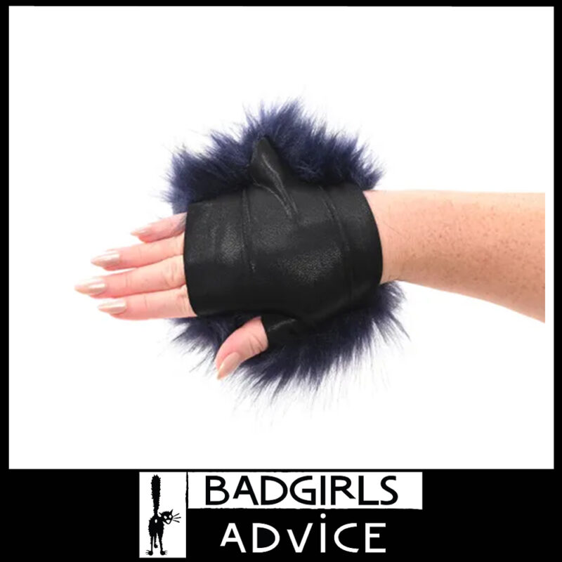 Sex & Mischief Cougar Spiked Single Sensory Glove Faux Furry Osfm Gold Spikes