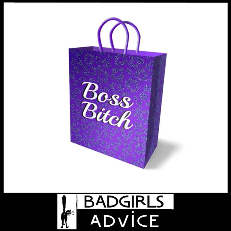 Boss Bitch Gift Bag Sturdy Card 25cm Woven Handle Purple