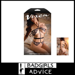 VIXEN Better Than Revenge Embroidered Mesh Open Crotch Halter Teddy String Ties - 1Size 6-16Au