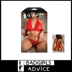 VIXEN Take A Chance Stretchy Mesh Lace Halter Bikini Lingerie Set Red - 1Size 6-16Au