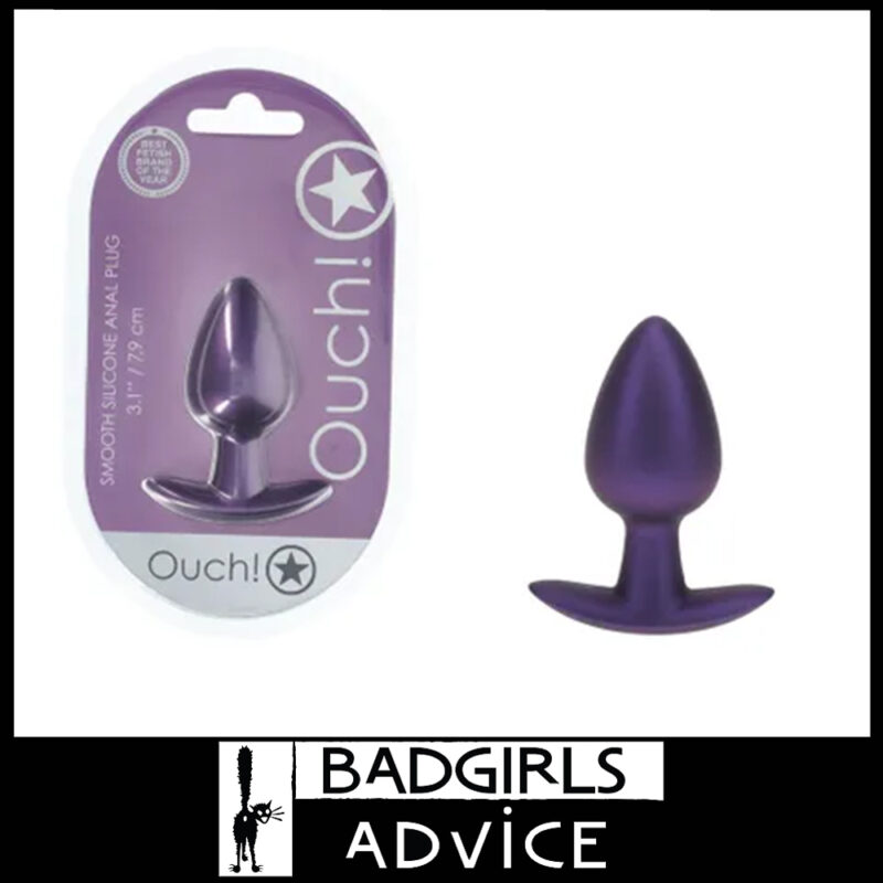 OUCH! Anal Plug Metallic Sheen 7.9cm x 3.4cm Soft Silicone Medium Purple