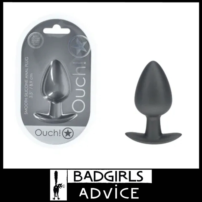 OUCH! Anal Plug Metallic Sheen 8.9cm x 4cm Soft Silicone - Large - Gun Metal Grey