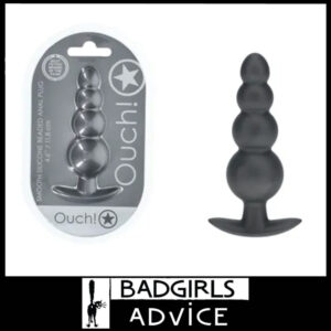 OUCH! Beaded Anal Plug Metallic Sheen Soft Silicone Rectum Bead - Gun Metal Grey