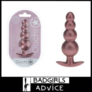 OUCH! Beaded Anal Plug Metallic Sheen 11.7cm x 3.6cm Soft Silicone Rectum Bead Rose Gold