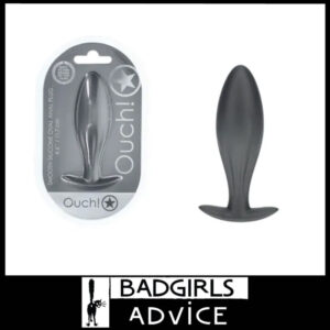 OUCH! Oval Anal Plug Metallic Sheen 11.7cm x 2.1cm Soft Silicone - Gun Metal Grey