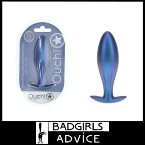 OUCH! Oval Anal Plug Metallic Sheen 11.7cm x 2.1cm Soft Silicone - Blue