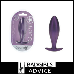 OUCH! Oval Anal Plug Metallic Sheen 11.7cm x 2.1cm Soft Silicone - Purple