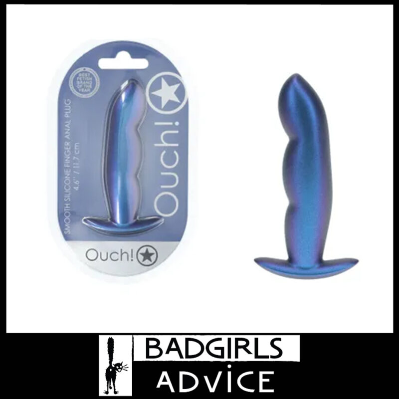 OUCH! Finger Anal Plug Metallic Sheen 11.7cm x 2.1cm Soft Silicone - Blue