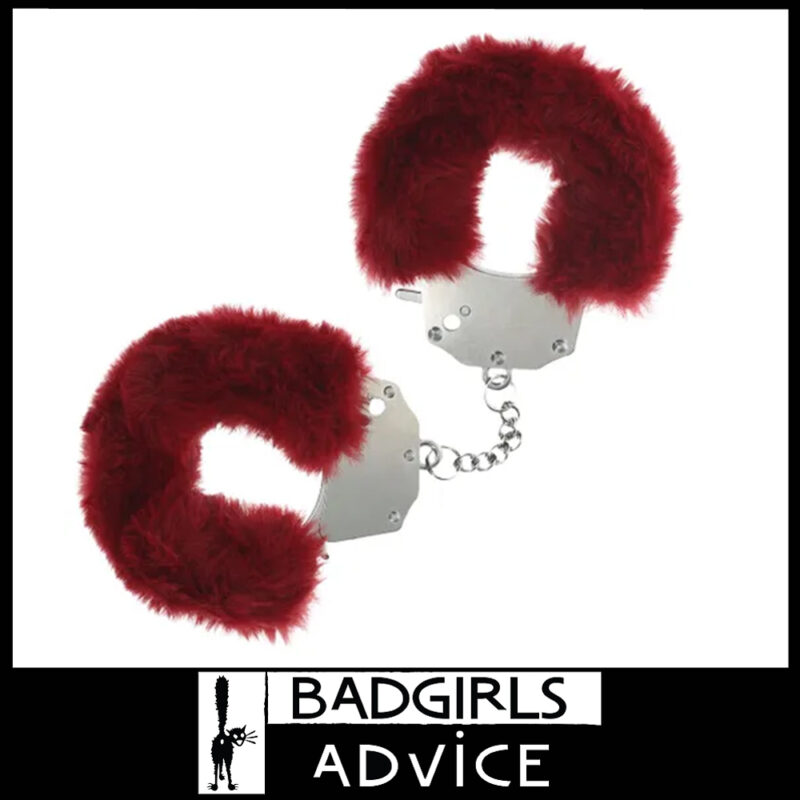 OUCH! Heavy-Duty Fluffy Cuffs 24.2 cm x 0.5 cm Iron Metal 5cm Inner - Burgundy