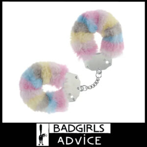 OUCH! Heavy-Duty Fluffy Cuffs 24.2 cm x 0.5 cm Iron Metal 5cm Inner - Pastel Rainbow