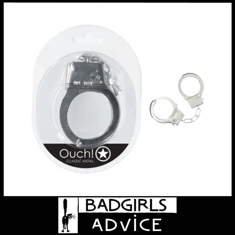 OUCH! Classic Hand Cuffs 24.2 cm x 0.5 cm Iron Metal 5cm Inner- Silver