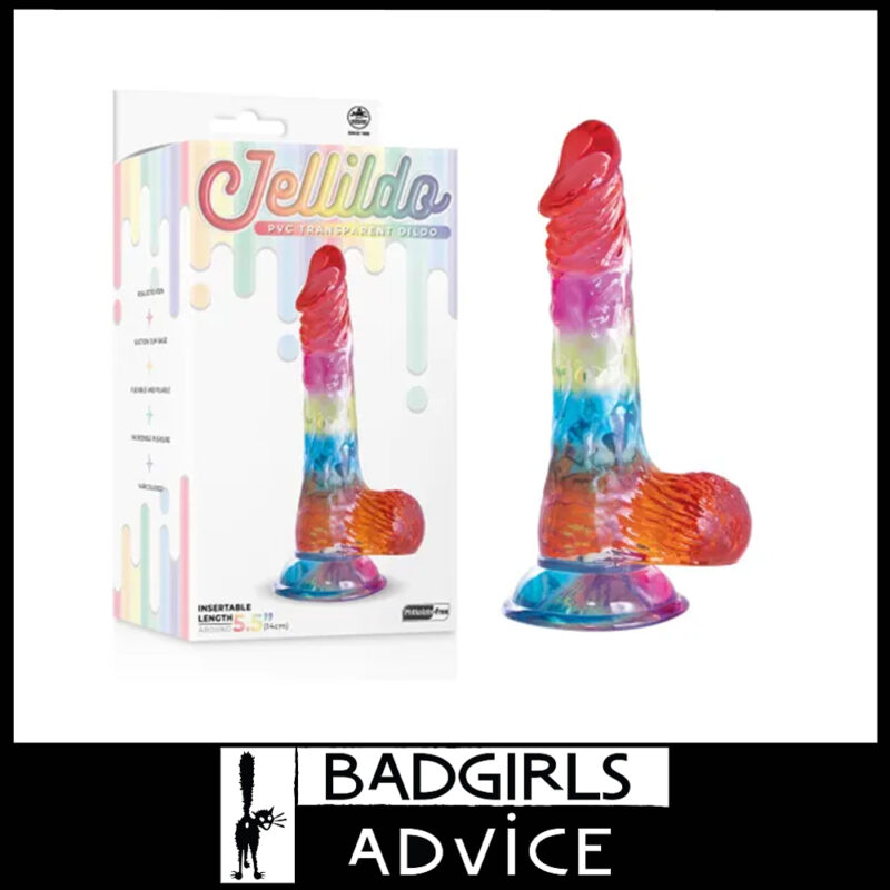Jellido 14cm Dildo With Testicles Unisex Penis Tpr Jelly Feel Suction Cup Rainbow