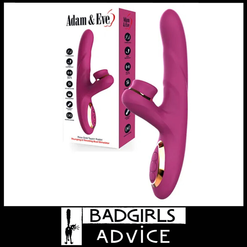 Adam & Eve Rose Gold Clit Tappin Rabbit Usb 7 Speeds 8.8" Vibrator Thrusts Purple