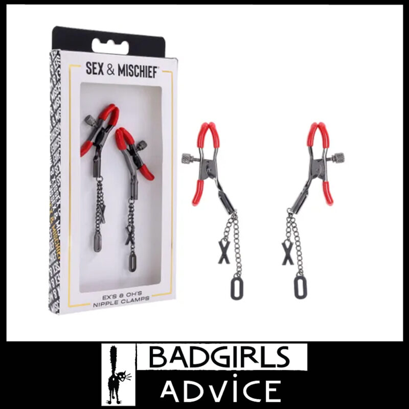 S&M Exs & Ohs Nipple Clamps Hugs and Kisses Icon Letter X O Red Rubber Tip