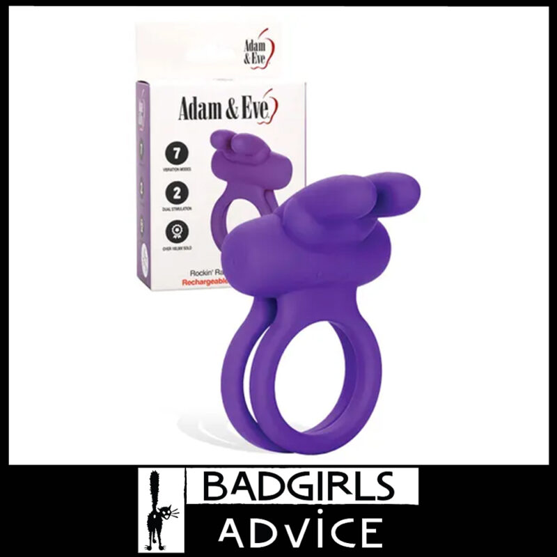 Adam & Eve | Rockin' Rabbit Vibrating Usb Penis Ring 7 Speeds Waterproof Silicone Purple