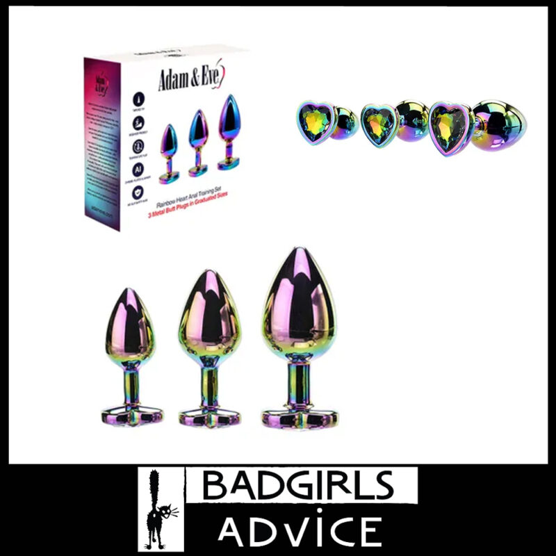 Adam & Eve Rainbow Heart Anal Gem Training Set 6.9 8.2 9.2cm 3 in Box Aluminium Kit