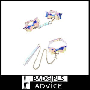 Adam & Eve The Fairy Bondage Set Collar Cuffs Leash Connector Pu Metal Pastel Rainbow