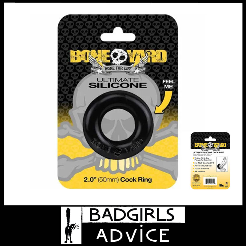 Boneyard | 50mm Thick Ultimate Silicone Penis Ring Black .8" Thick Ultra Stretchy Base CB Ring