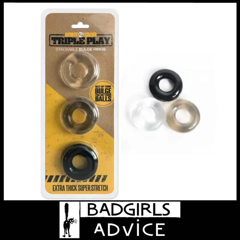 Boneyard | Triple Play Cock Rings Stretchy Tpe No Roll Design 18mm Inner 44mm Outer 3 Set