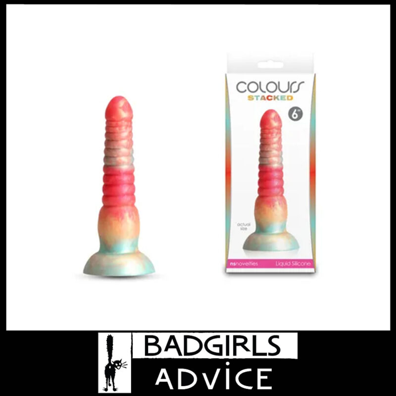 Colours Stacked | Dildo 6" Liquid Silicone Ribbed Unisex Dong Anal Plug Suction Cup Red/Gold