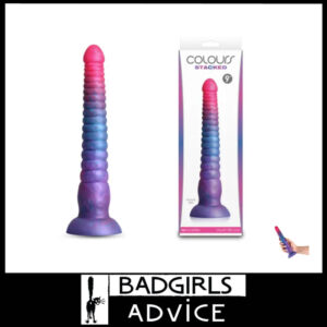 Colours Stacked | Dildo 9" Liquid Silicone Ribbed Unisex Dong Anal Plug Suction Cup Pink/Blue