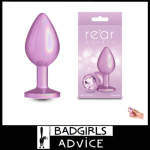 Rear Assets | Anal Plug Iridescent Pink 8.2cm Aluminium Metal Round Gem Plug Medium