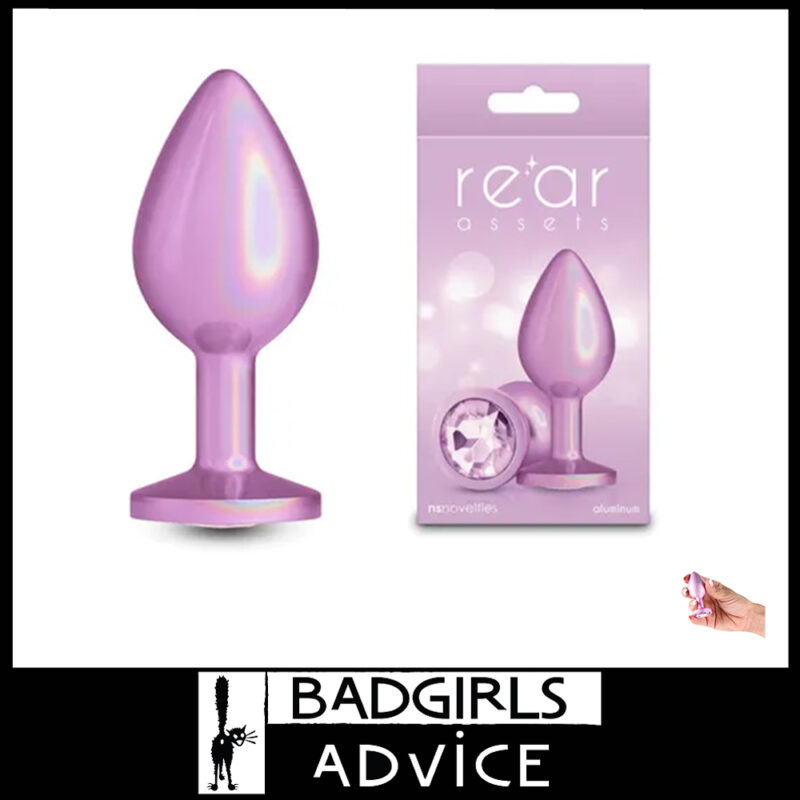 Rear Assets | Anal Plug Iridescent Pink 8.2cm Aluminium Metal Round Gem Plug Medium