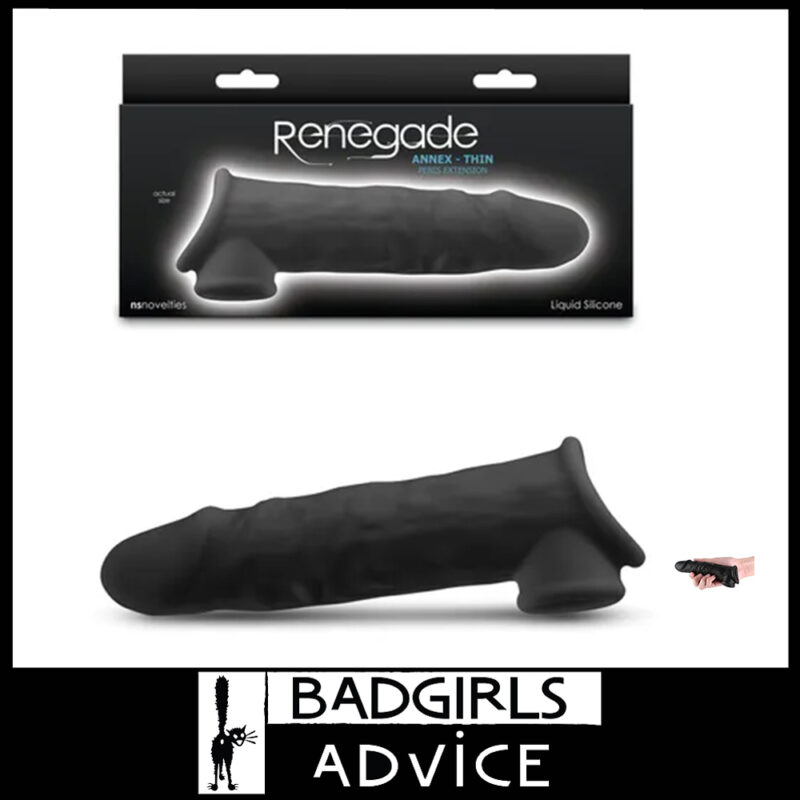 Renegade Annex | Thin | Penis Extender Sleeve Softy Stretchy 19.4cm Liquid Silicone Black