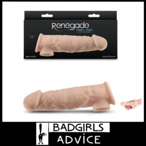 Renegade Annex | Thick | Penis Extender Sleeve Softy Stretchy 18.6cm Liquid Silicone Black Flesh