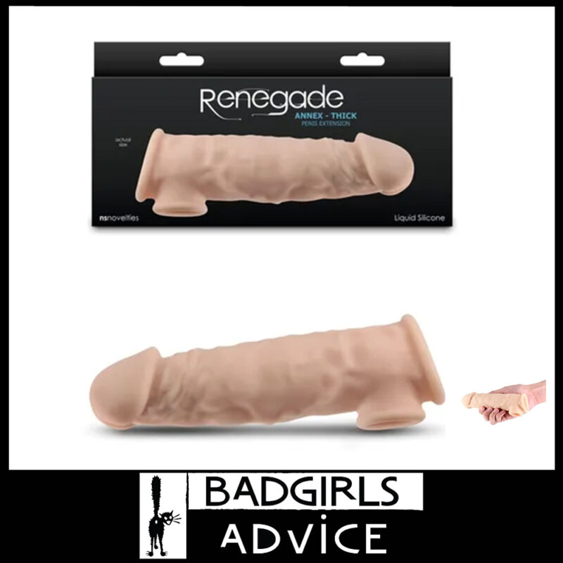Renegade Annex | Thick | Penis Extender Sleeve Softy Stretchy 18.6cm Liquid Silicone Black Flesh