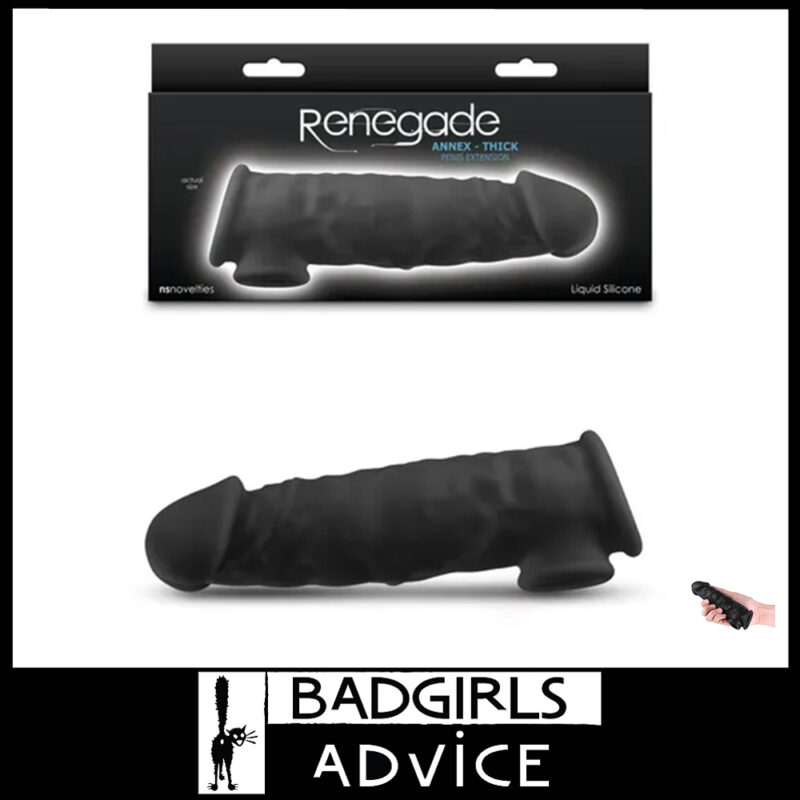 Renegade Annex | Thick | Penis Extender Sleeve Softy Stretchy 18.6cm Liquid Silicone Black