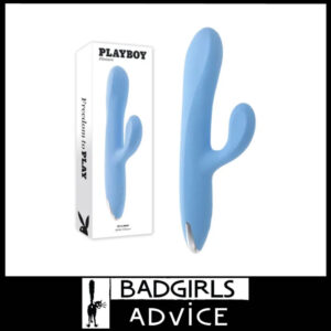Playboy | Vibrator 8 Speed Pleasure Up & Away 26.7cm Rabbit Usb Soft Silicone 3 Thrusts Blue