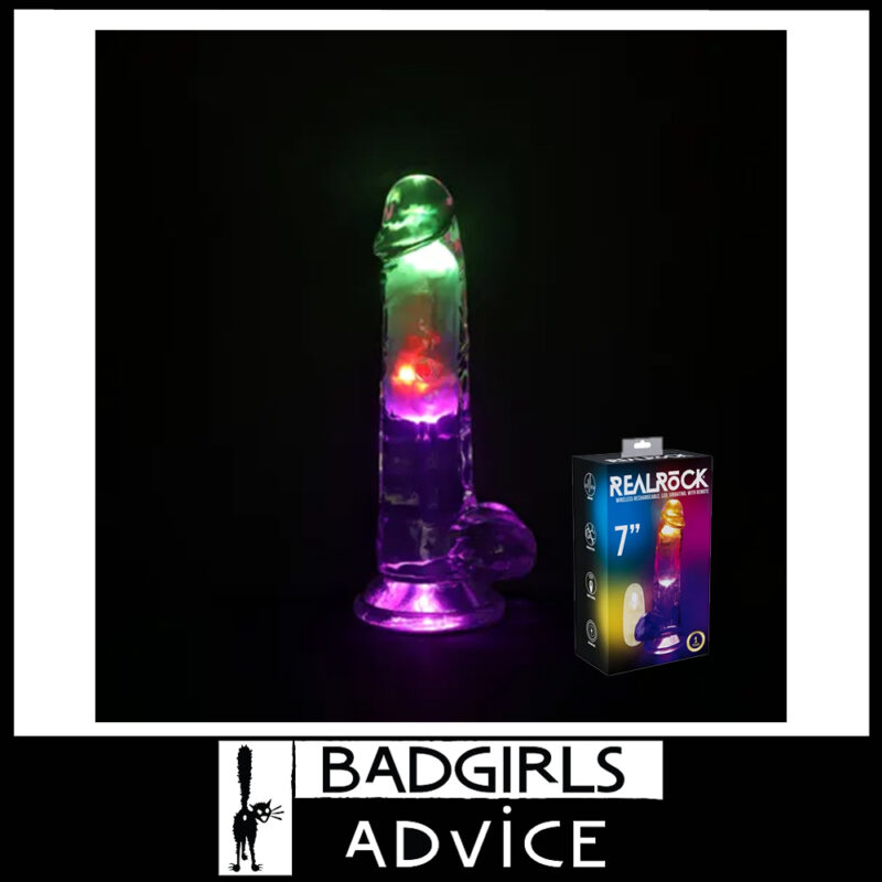 Realrock | 7'' Penis With Balls LED Multi Vibrating Remote Usb Dong Tpe Jelly Lights Up Suction Cup Clear