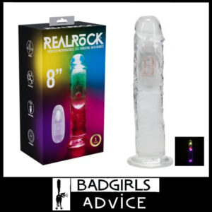 Realrock | 8'' No Balls Penis Usb Remote Lights Up LED 10 Speeds Vibrating Dong Tpe Clear