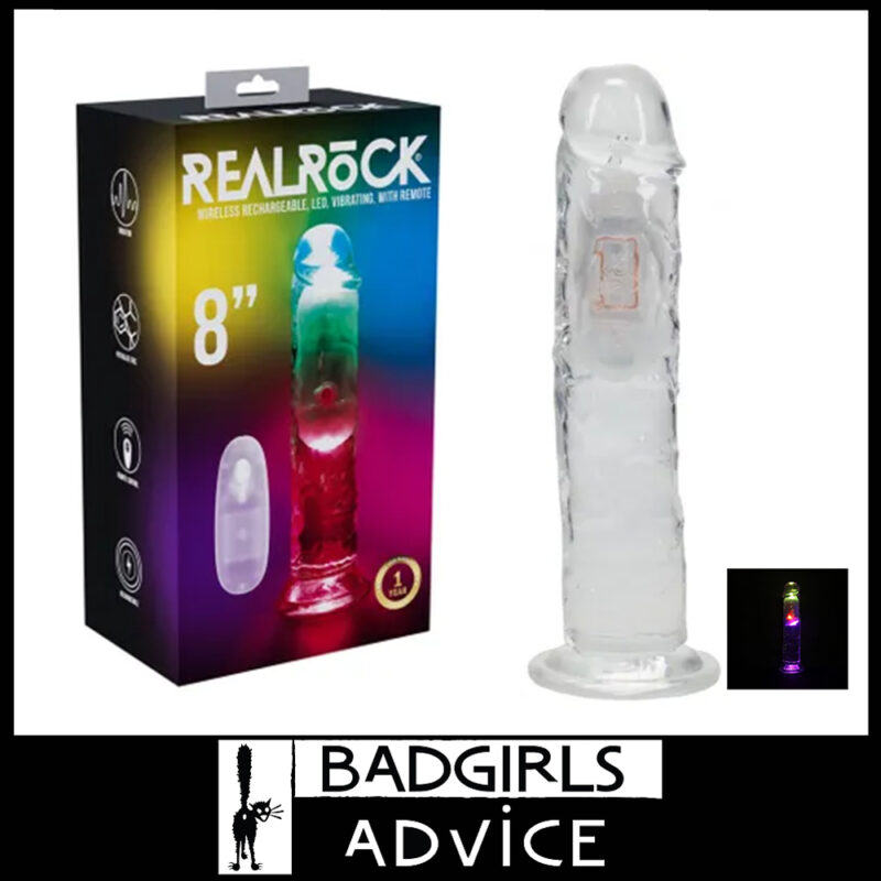 Realrock | 8'' No Balls Penis Usb Remote Lights Up LED 10 Speeds Vibrating Dong Tpe Clear