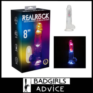 RRealrock | 8'' Penis With Balls LED Multi Vibrating Remote Usb Dong Tpe Jelly Lights Up Suction Cup Clear