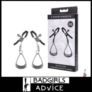 Sportsheets | Velvet Noir Tuggable Nipple Clamps Hematite Metal Nickle Free Silicone Tip